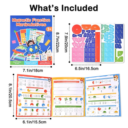 Magnetic Fraction Demonstration Book with Magnetic Fraction Tiles & Circles, Hands-On Fraction Manipulatives for Kids, Visual Math Learning Set for Classroom, Homeschool & Early Math Practice