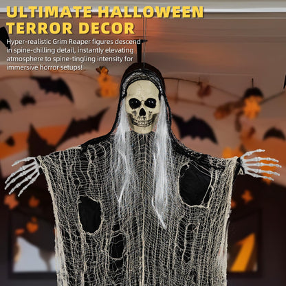 QPMR Halloween Decorations Outdoor/Indoor,Set of 3 Scary Hanging Ghosts,Halloween Grim Reaper Skeleton, Scary Party Decorations,Haunted House Decor for Yard/Lawn/Garden.