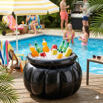 JOINPAYA Halloween Inflatable Cauldron Cooler: 14.9 x 13.7inch Black Beverage Cooler DIY Witches Cauldron Candy Kettle, Drink Holder for Party Photo Prop Decoration