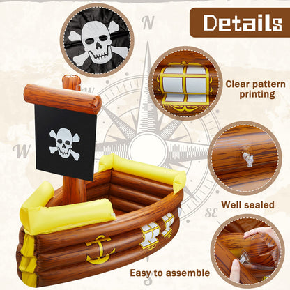 Cunhill Inflatable Pirate Ship Cooler Summer Inflatable Cooler for Birthday Gasparilla Party Decorations Pool Party Supplies Food Tray Beverage Serving Containers Ice Holder