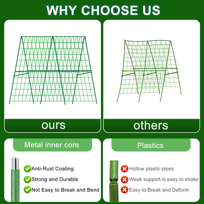 2 Packs 48" x 48" Foldable Cucumber Trellis for Raised Bed- A-Frame Garden Trellis for Climbing Plant Outdoor with Climbing Net & Plant Support Clip for Outdoor Plants Zucchini Vegetables Flowers