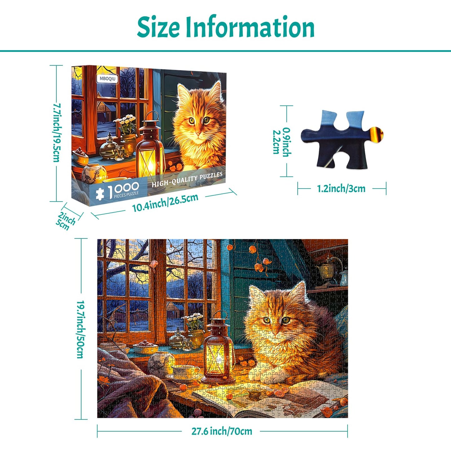 MBOQIU 1000 Piece Puzzle for Adults - Reading Cat Puzzles for Adults 1000 Pieces, Letters on Back, Cute Kitten Jigsaw Puzzle, Cozy Scene Challenging Puzzles for Teens Seniors - 27.6 x 19.7 inches