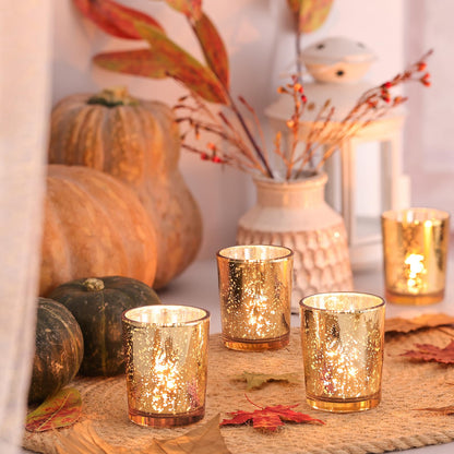 Volens Gold Party Decorations 72pcs, Mercury Glass Gold Votive Candle Holders Set for Wedding, Bridal and Baby Shower