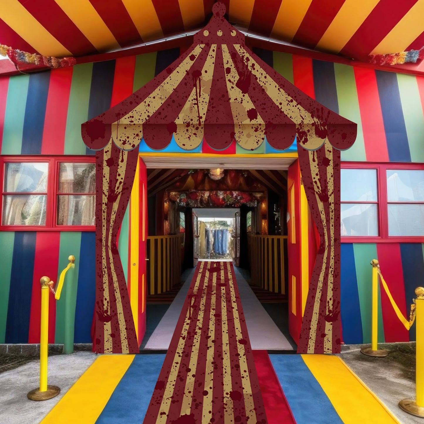 Fanfanwin 4 Pcs Carnival Circus Tent Decorations Carnival Entryway Door Party Decor Awning Hanging Banner Aisle Runners Supply for Circus Theme Birthday Celebration(Blood)