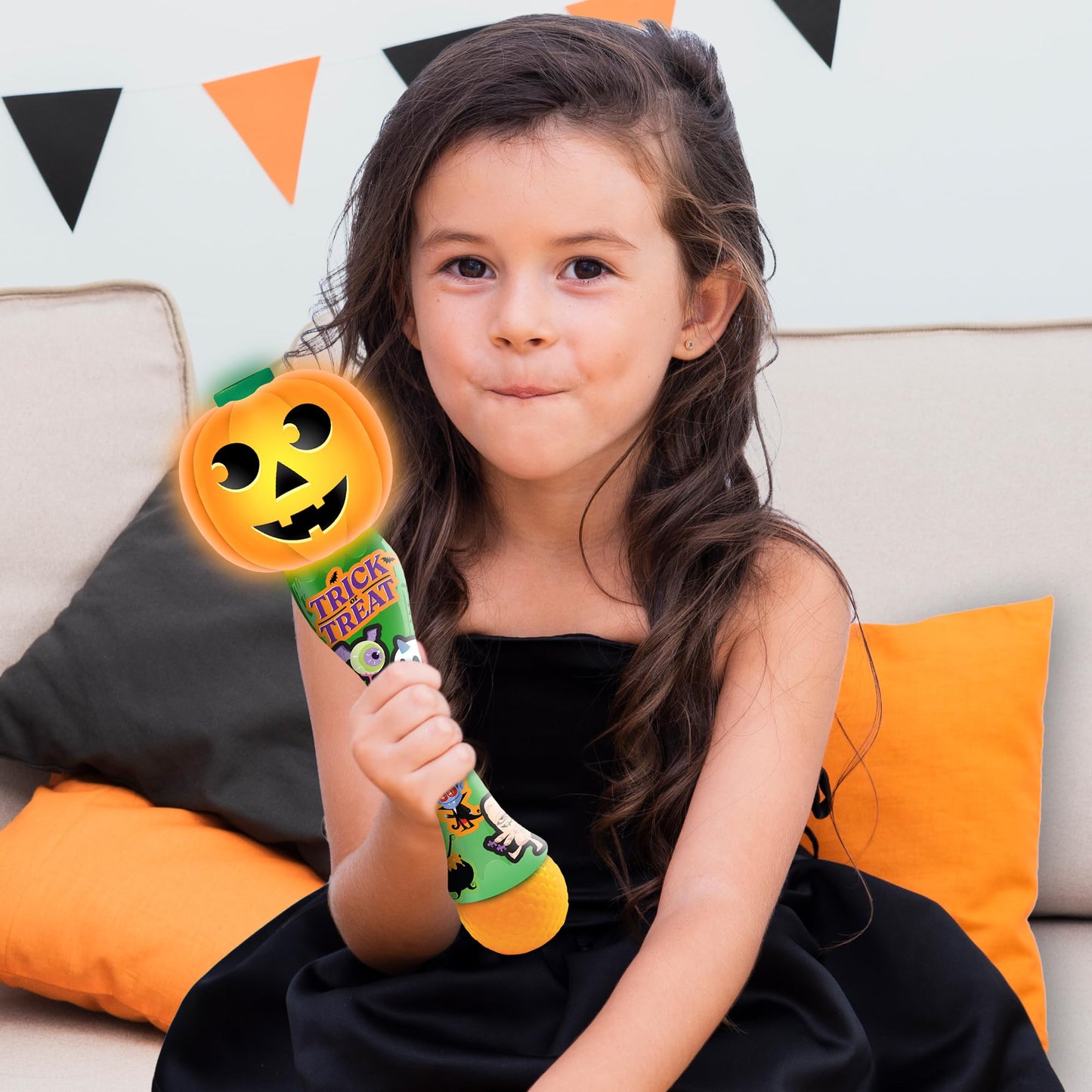 ArtCreativity Halloween Bubble Wand for Kids, 14" Light Up Pumpkin Bubble Wand for Toddlers with LED & Music, Halloween Boo Basket Stuffers for Kids, Haloween Toys for Toddlers