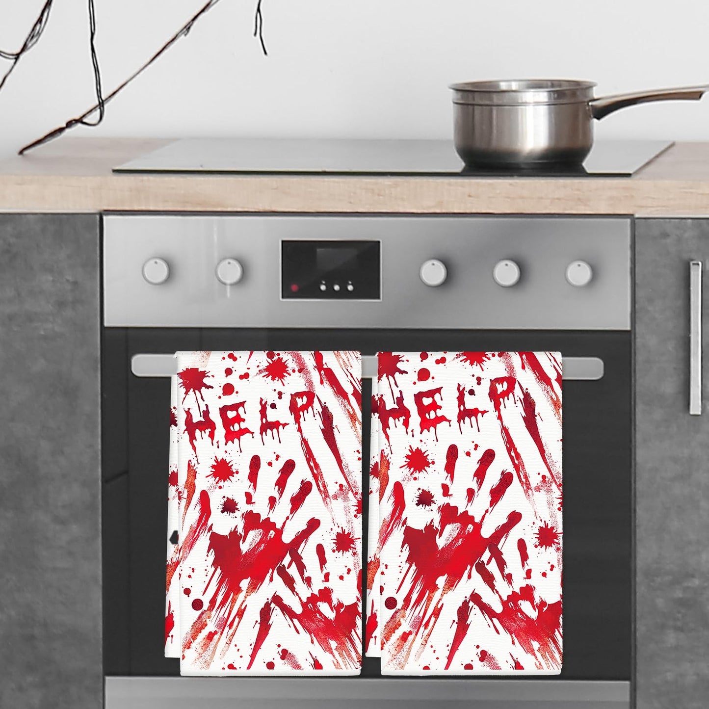 JarThenaAMCS Halloween Kitchen Dish Towel Bloody Handprint Dishcloth 18 x 28 Inch Hand Drying Tea Towel for Cooking Baking Cleaning, 2Pcs