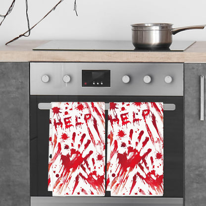 JarThenaAMCS Halloween Kitchen Dish Towel Bloody Handprint Dishcloth 18 x 28 Inch Hand Drying Tea Towel for Cooking Baking Cleaning, 2Pcs