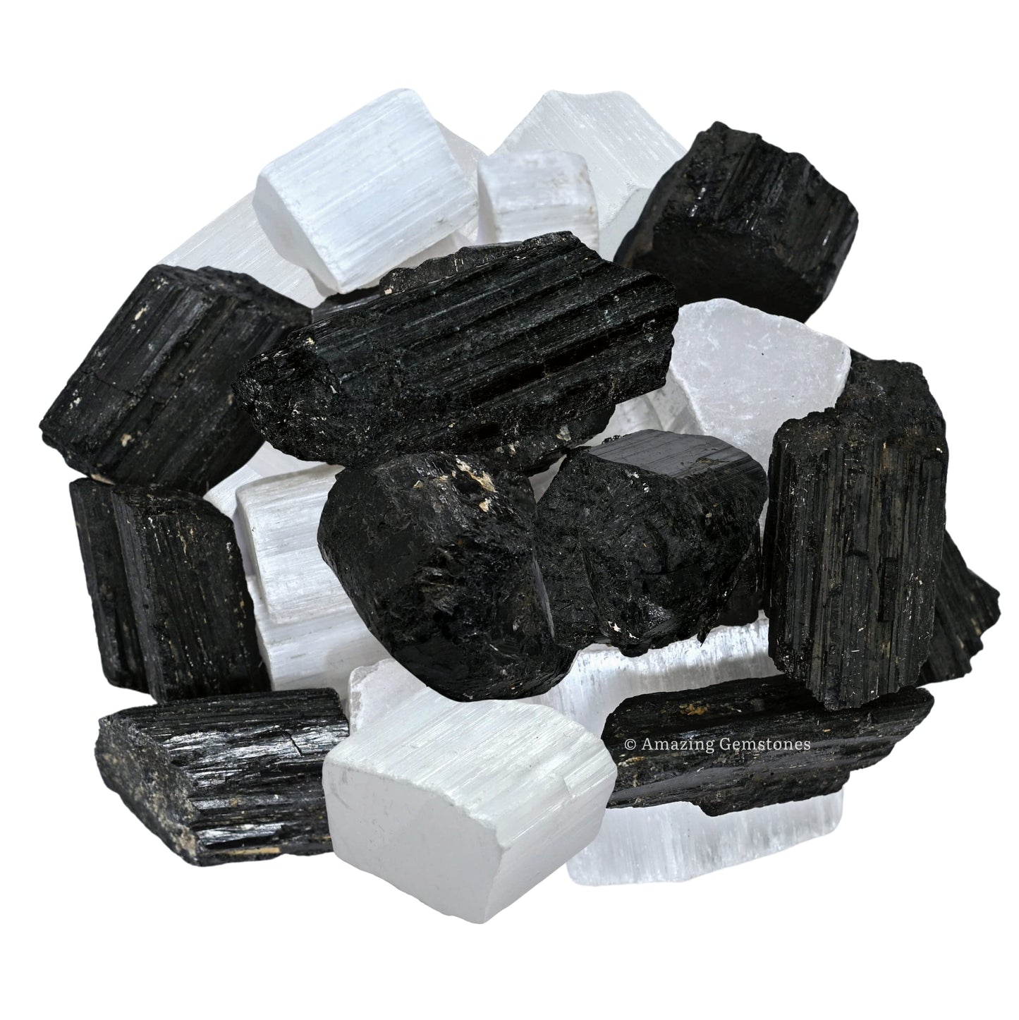 Amazing Gemstone Black Tourmaline Selenite Crystal - 1lb Bulk Raw Black Tourmaline Crystals and Selenite Healing Crystals for Protection, Crystal Grid, Energy Piedra Selenita Original