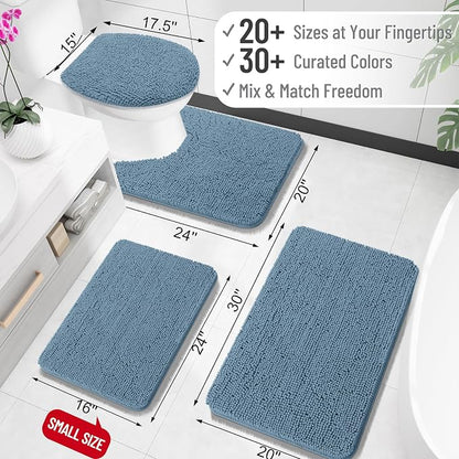 OLANLY Bathroom Rugs 30x18, Extra Soft Absorbent Chenille Bath Rugs, Rubber Backing Quick Dry, Machine Washable Bath Mats for Bathroom Floor, Tub and Shower, Home Decor Accessories, Airy Blue