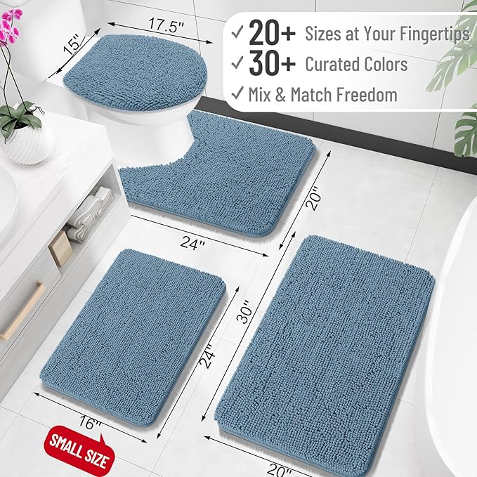 OLANLY Large Bathroom Rugs 47x32, Extra Soft Absorbent Chenille Bath Rugs, Rubber Backing Quick Dry, Machine Washable Bath Mats for Bathroom Floor, Tub and Shower, Home Decor Accessories, Airy Blue