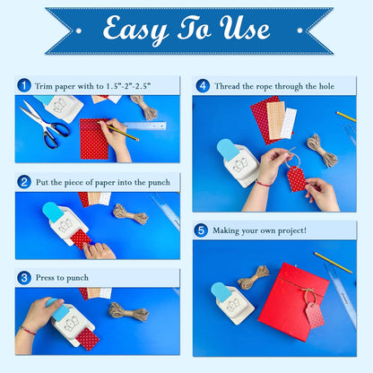 Paper Craft Tag Punch 1.5" 2" 2.5" - with 1 roll Hemp Rope 32ft - Tag Shape Lever Action Craft Puncher for Paper Crafting Scrapbooking Cards Arts for DIY Projects