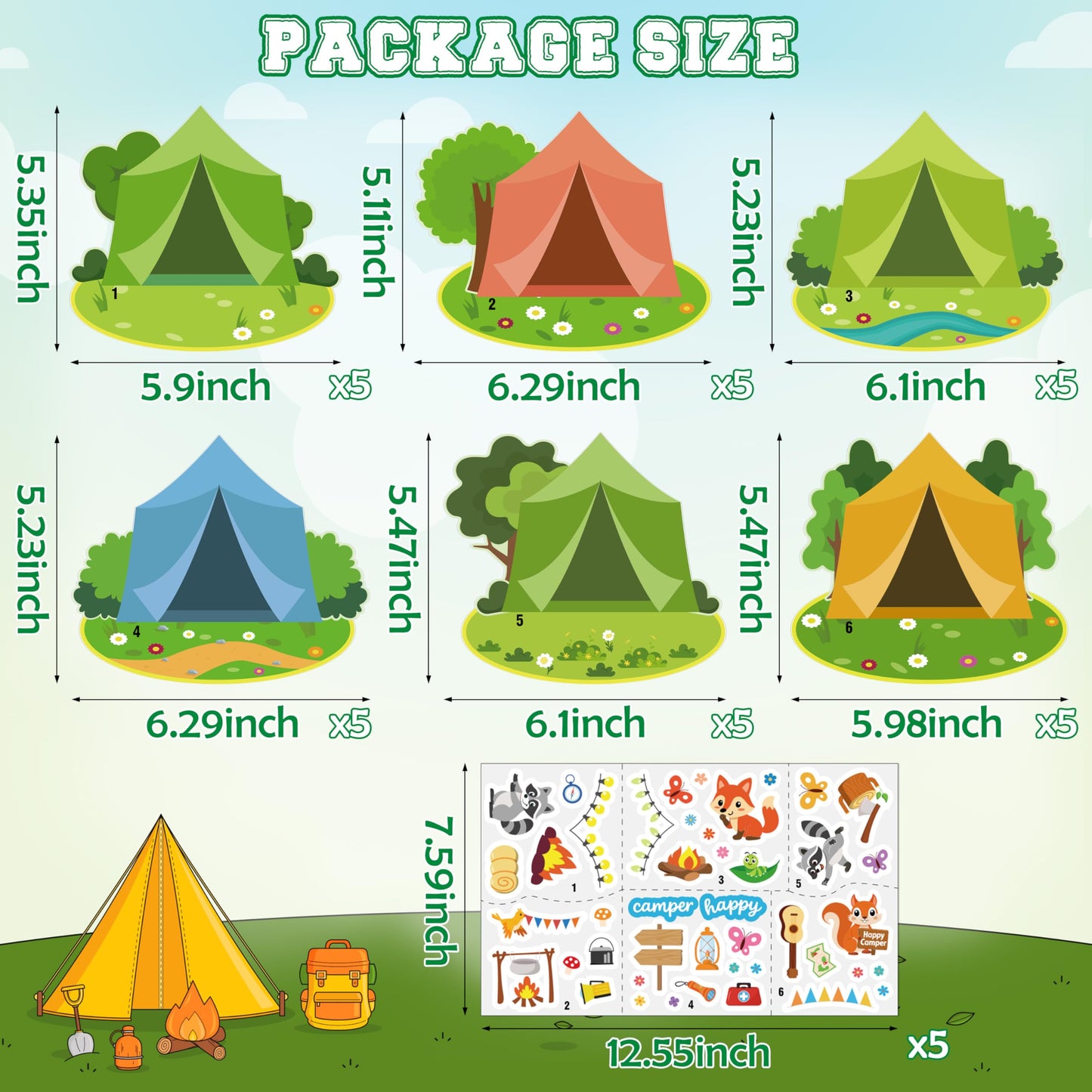 Moon Boat 30 Sets Camping Craft Sticker Kit - DIY Camp Bulk for Summer Classroom School VBS Activities Party Favor Supplies