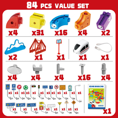 Electric Train Set for Kids Ages 3-8 - Modular 3D Flexible Race Track Building Toy with Gravity-Defying 360° Movement, STEM Learning Fun Gift(84 pcs Value Set)