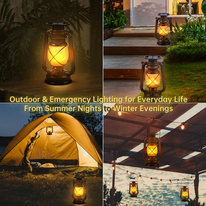 Solar Lantern Outdoor Hanging Solar Lights Dancing Flame Led Waterproof Camping Lamps, Landscape Decor for Table Patio Garden Yard Pathway Porch 2 Pack