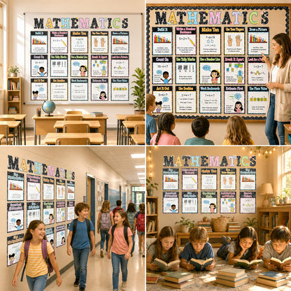 25Pcs Mathematics Strategy Posters Composition Notebook Classroom Decor Educational Math Posters Math Manipulatives Wall Art for Back to School Classroom Bulletin Board Decorations Teacher Supplies
