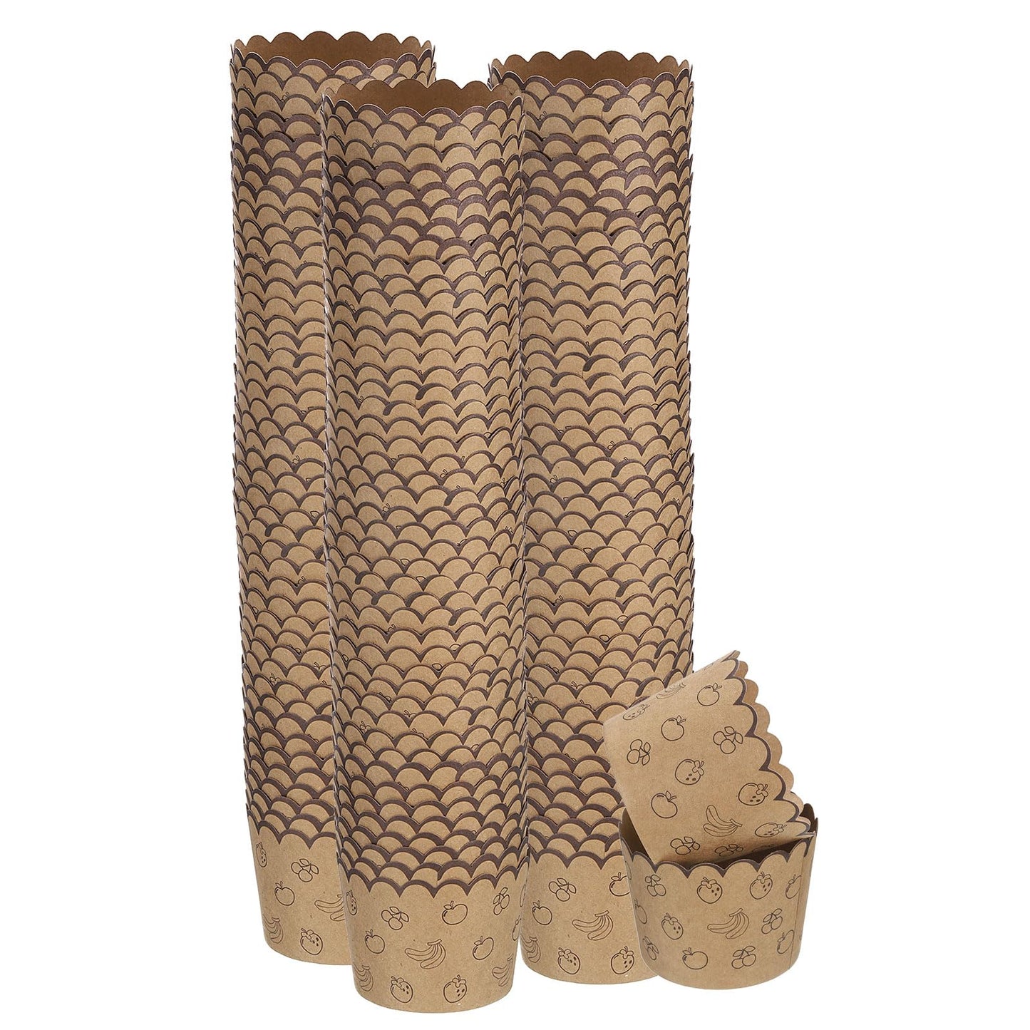 HARFINGTON 150Pcs Paper Baking Cups Small Brown Kraft Paper Muffins Liner Cupcake Greaseproof Disposable Bulk Wrappers for Wedding Birthday Graduation, Fruit
