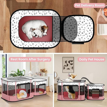Portable Cat Playpen, 8-Rod Reinforced Kitten Dog Playpens, Foldable Play Pen for Indoor Cats Enclosed Pet Puppy Doggy Outdoor, Collapsible Tent Kennel Cage, Pink