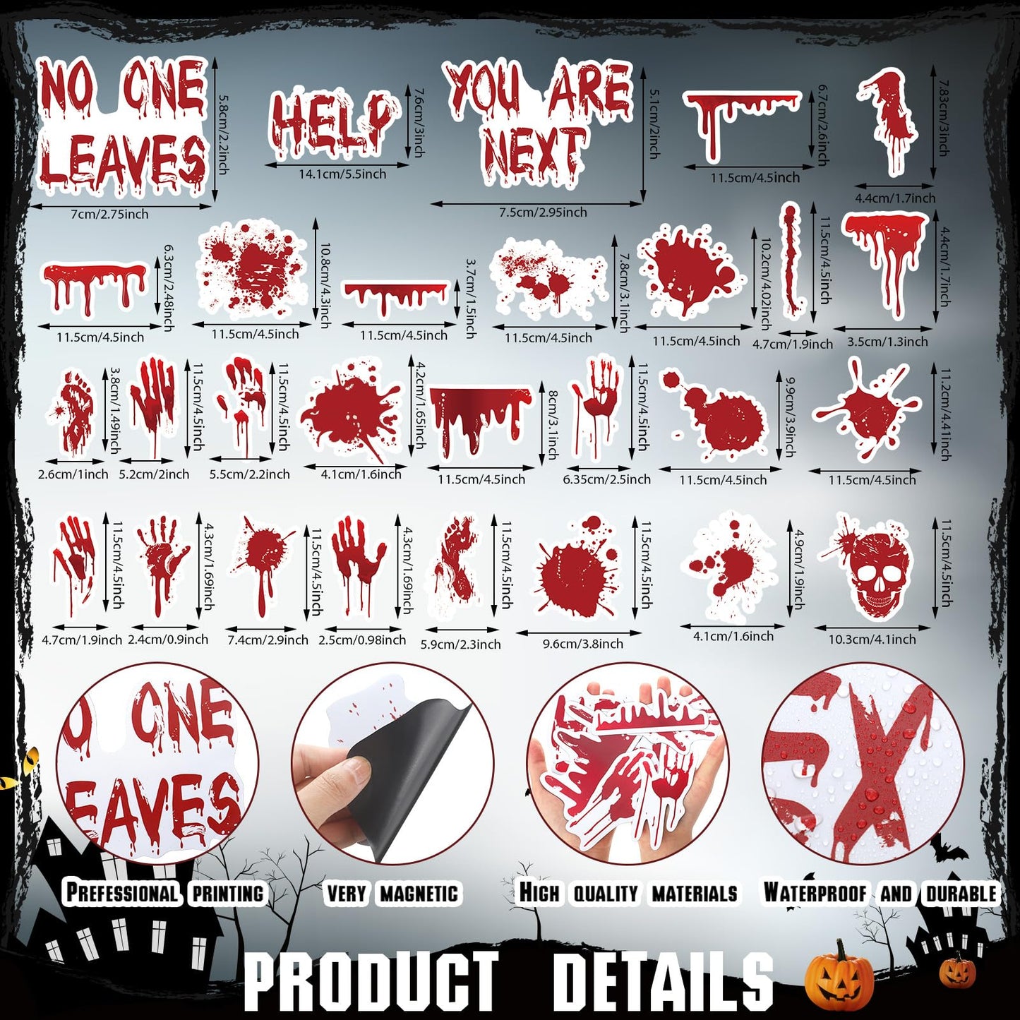 Chapou 28 Pcs Halloween Garage Door Stickers Magnets Halloween Refrigerator Door Decals Bloody Garage Magnets Decor Home Decor Magnetic Stickers for Car DIY Holiday