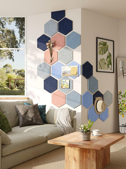 Uoisaiko 8 Pack Hexagon Felt Bulletin Board Tiles - 12" Large Thick Pin Board for Walls with 30 Push Pins, DIY Boards for Office Home School Decor, Aesthetic Hex Cork Board Alternative
