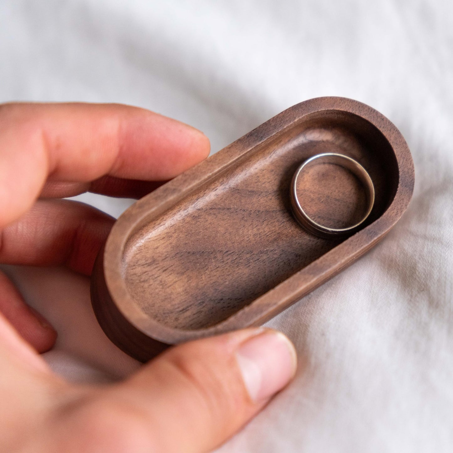 Walnut Wood Oval Ring Jewelry Tray, Mini Hardwood Ring Holder, Jewelry Box Dish