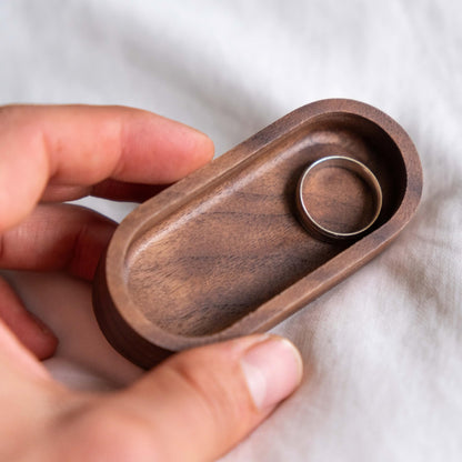 Walnut Wood Oval Ring Jewelry Tray, Mini Hardwood Ring Holder, Jewelry Box Dish
