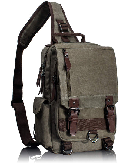 Leaper Retro Canvas Messenger Bag — Fits 10" Tablet, 9 Pockets, Unisex Crossbody Shoulder Sling Bag for Travel, Work & Daily Use, Army Green, M (Available in Medium, Large, XL, XXL)