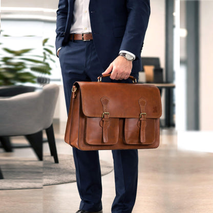 Leather Messenger Bag For Men - leather laptop bag briefcase for women - Mens Satchel Bag, 16 Inch Brown Genuine Buffalo Leather Computer Bag For Work