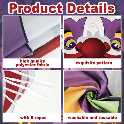 Halloween Creepy Clown Theme Door Banner - Horror Clown Scary Stand Up Background Banner for Carnival Party Photo Booth Props