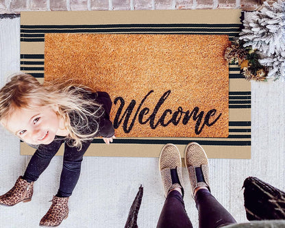 KOZYFLY Striped Front Door Mat 2x3 Ft Brown and Black Cotton Washable Indoor Outdoor Rug Doormats Small Area Rugs for Kitchen Entryway Porch