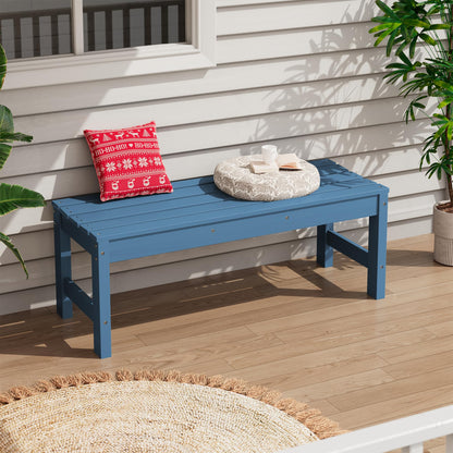 SERWALL 47 Inches Outdoor Bench, All Weather HDPE Backless Bench with Wood Grain Texture for Garden Porch and Park, Curved Bench Seat for Comfort, Blue