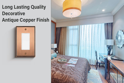 Henne Bery Soft Modern Decorative Wall Plate Switch Plate Outlet Cover (Single Decorator 2PK, Antique Copper)