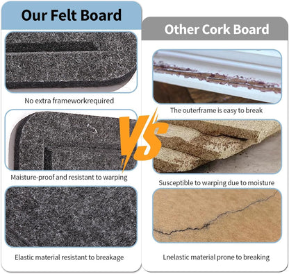 Large Bulletin Board, 48 X 36 inches Cork Board with 30 Pushpin, 4' x 3' Felt Cork Board Notice Pin Board, Self-Adhesive Vision Board Mood Board Foldable Photo Board for Wall - Dark Gray