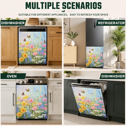 Butterfly Flowers Dishwasher Magnet Cover,Waterproof Appliance Door Cover for Holiday Kitchen Decor,Housewarming Gifts, Refrigerator Magnet Decal Panels 23"x26"