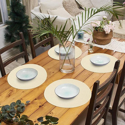 SHACOS Round Braided Placemats Set of 6 Round Table Place Mats for Dining Tables 15 inch (Cream, 6)