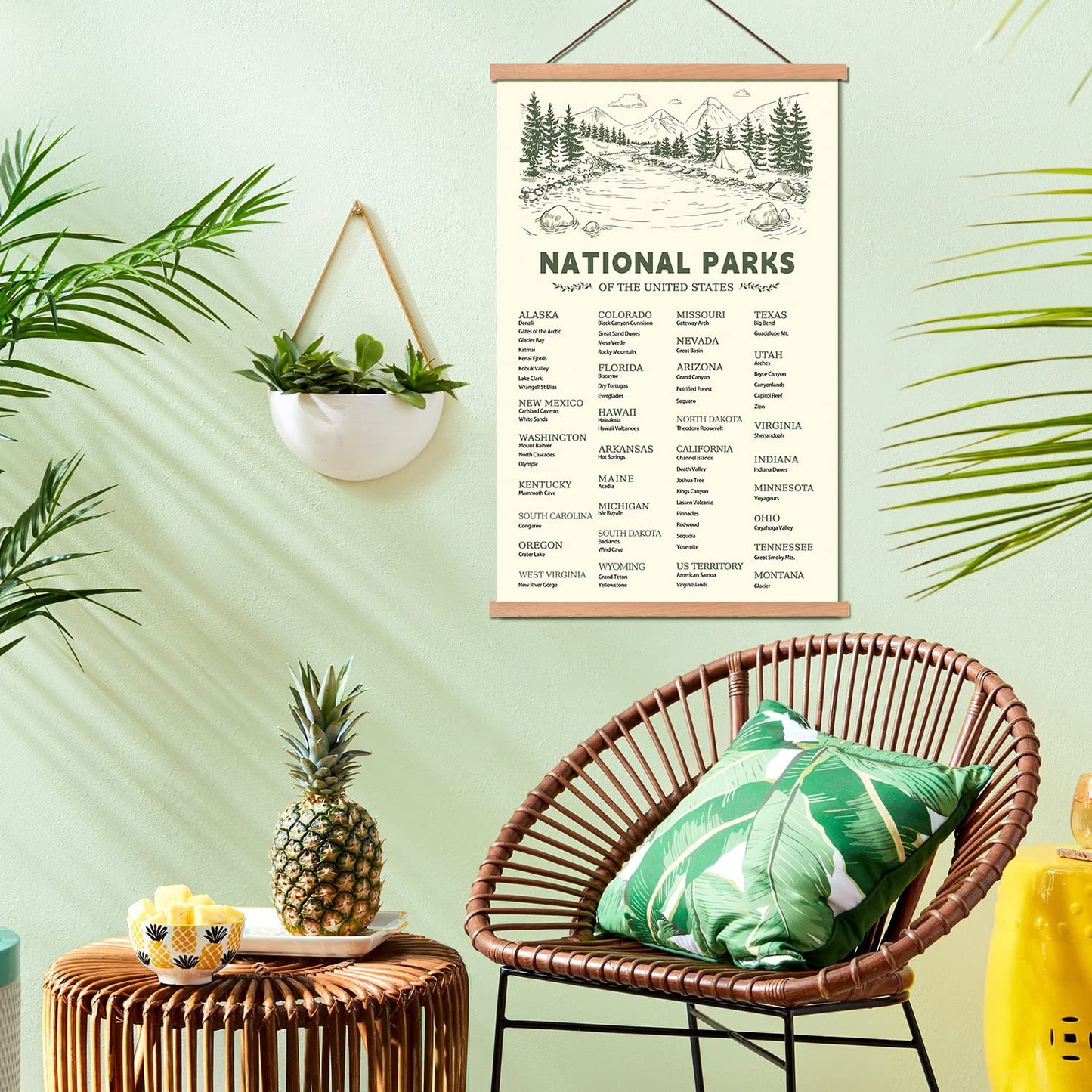 KAIRNE US National Park Checklist Poster,Park Posters for Travel Sign With Wooden Hanging Framed(40CMx75CM),Inspirational Rustic Decor,National Park Map Posters Gift for Hiker or National Park Lover