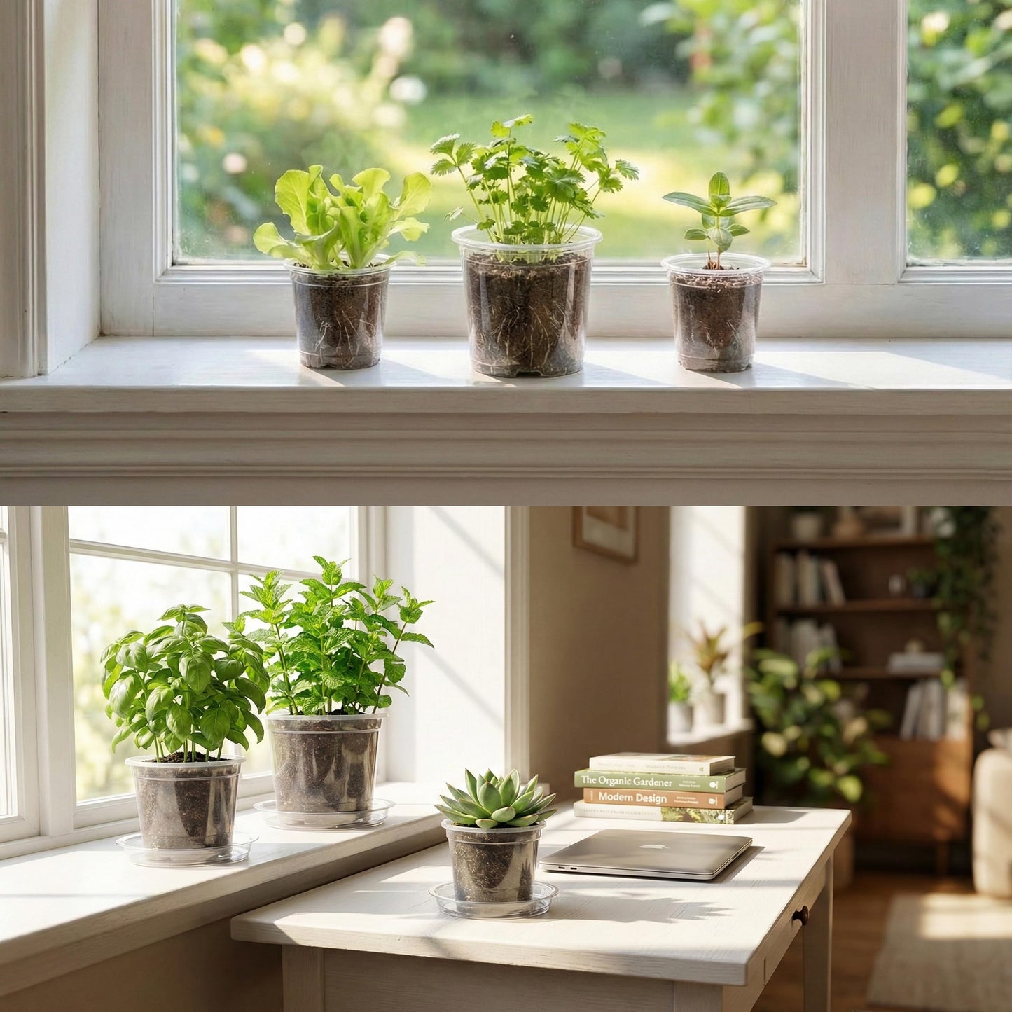 ENNUFO Clear Nursery Pots with Drainage, 81 Pcs Set, 4/5/6 Inch Plastic Pots for Indoor Plants, Seed Starter Kit with Plant Saucers, Clear Plant Pots with Drainage Holes, Pot Liners, Labels & Tools