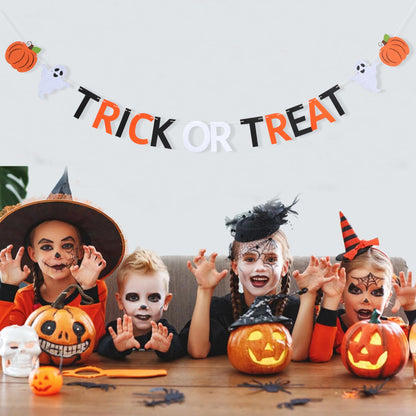 Halloween Trick or Treat Banner- Ghost &Pumpkin Banner for Party Supplies,Hallows Eve Happy Halloween Party Decor Supplies