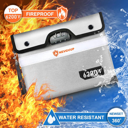 6200°F Fireproof Document Bag with Lock, Upgraded Fire proof Money Bag for Cash with Zipper/Reflective Strip, 9 Layer of Heat Insulated Material, Water Resistant Fireproof Bags for Documents,Safe Bags