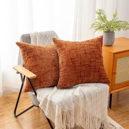 ZSkogur Decorative Throw Pillow Covers 22x22 Inch Set of 2, Soft Solid Farmhouse Chenille Couch Pillows, Spring Pillow Covers for Couch Sofa Bed Living Room Home Decor Pillowcase, Rust