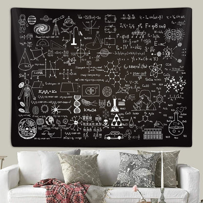 Extra Large Classroom Tapestry for Science Lab Backdrop Decorations, Math Science Theme Table Cloth Tapestries Wall Hanging for Bedroom Dorm Living Room School Decor 90X70" Education Poster Blanket