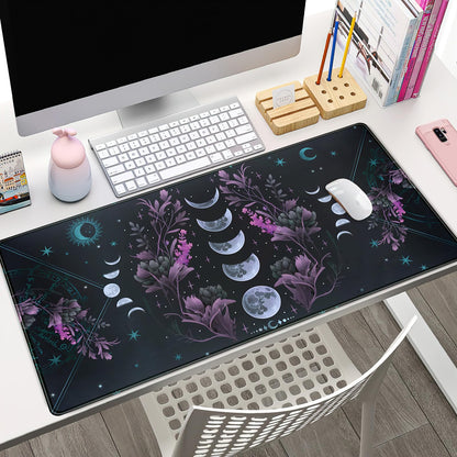 Celestial Moon Phases Mouse Pad Large Purple Desk Mat Forest Extended Gaming Mousepad Violet Teal Desk Pad XXL 31.5 x 15.7 in Laptop Computer Mouse Keyboard Mat for Office Desk Decor
