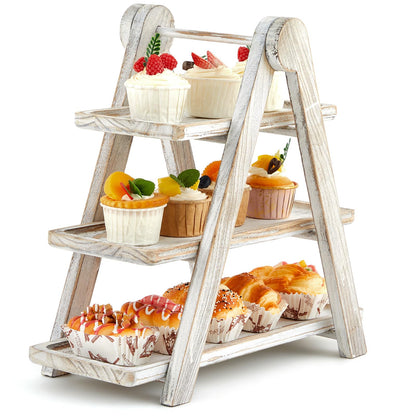 Beeveer Cupcake Stand Wooden 3 Tier Serving Tray Tiered Tray Stand Serving Trays Platters Tiered Wooden Three Tiered Ladder Cake Stand for Party Wedding Christmas Fruit Dessert Display Tray Decorative