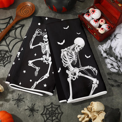 6Pcs Halloween Skeleton Kitchen Towels Spooky Dish Towel 18 x 28 Inch Hand Drying Tea Towel for Cooking Baking Cleaning