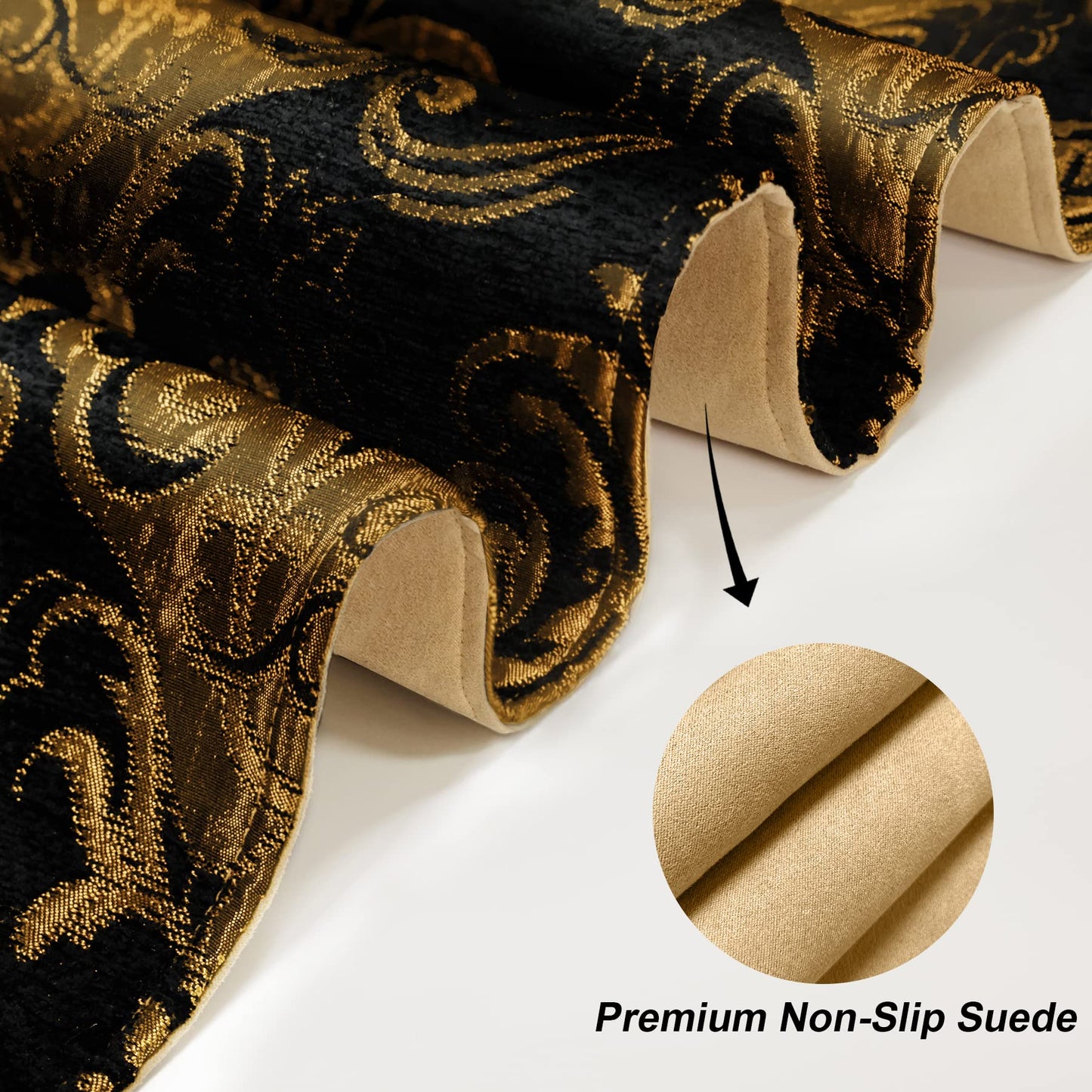 Loom and Mill Luxury Chenille Table Runner 72 Inches Long, Black Damask Jacquard Table Runners with Multi-Tassels for Halloween Dining Room Dresser Party Holiday Banquet Decorations(Black,13*72 inch)