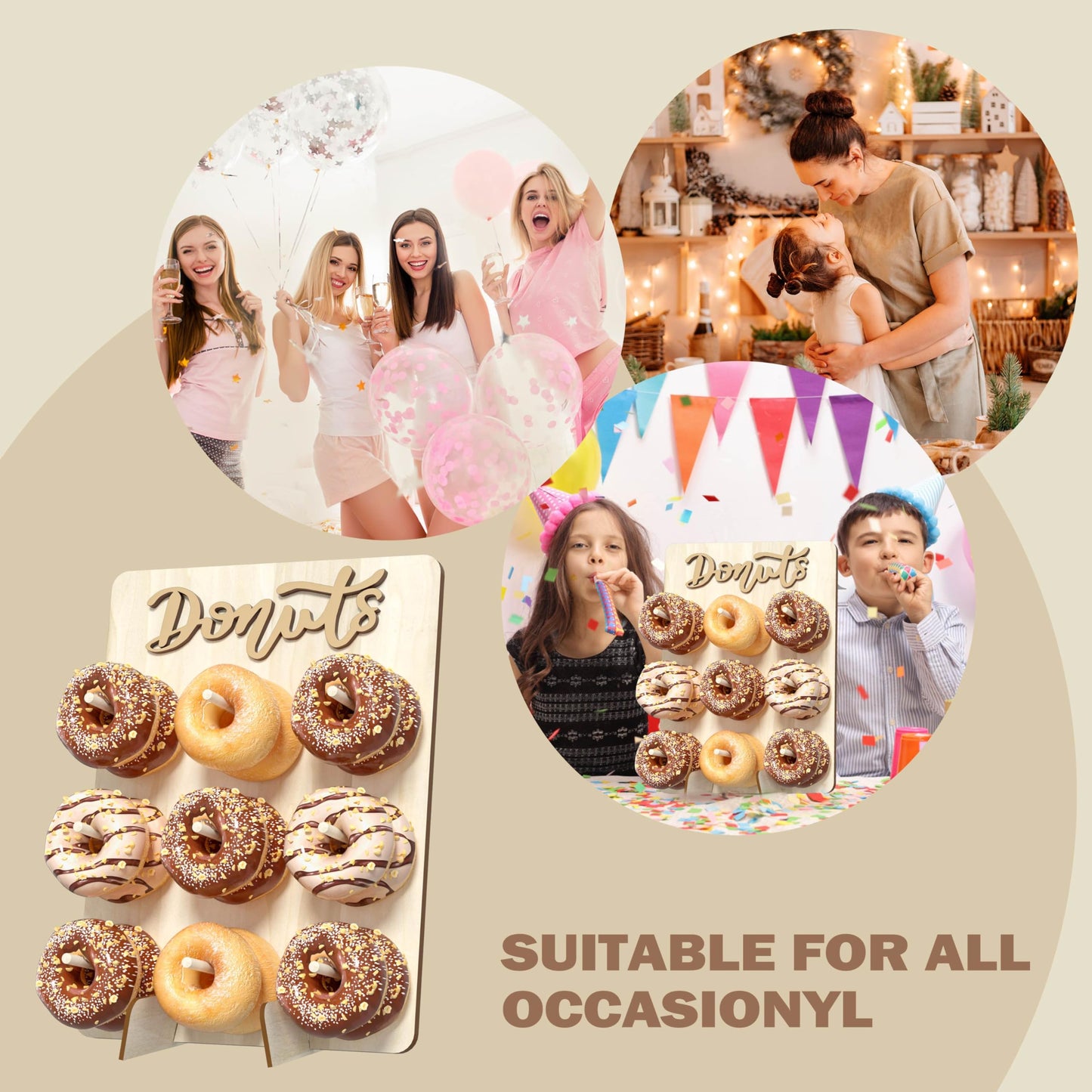 CORTNK Donut Wall Display Stand, Wooden Doughnut Holder Display 9 Donuts, Donut Holder Board for Donut Grow Up Party, Birthday, Wedding, Baby Shower, Donut Party Decorations (Natural)