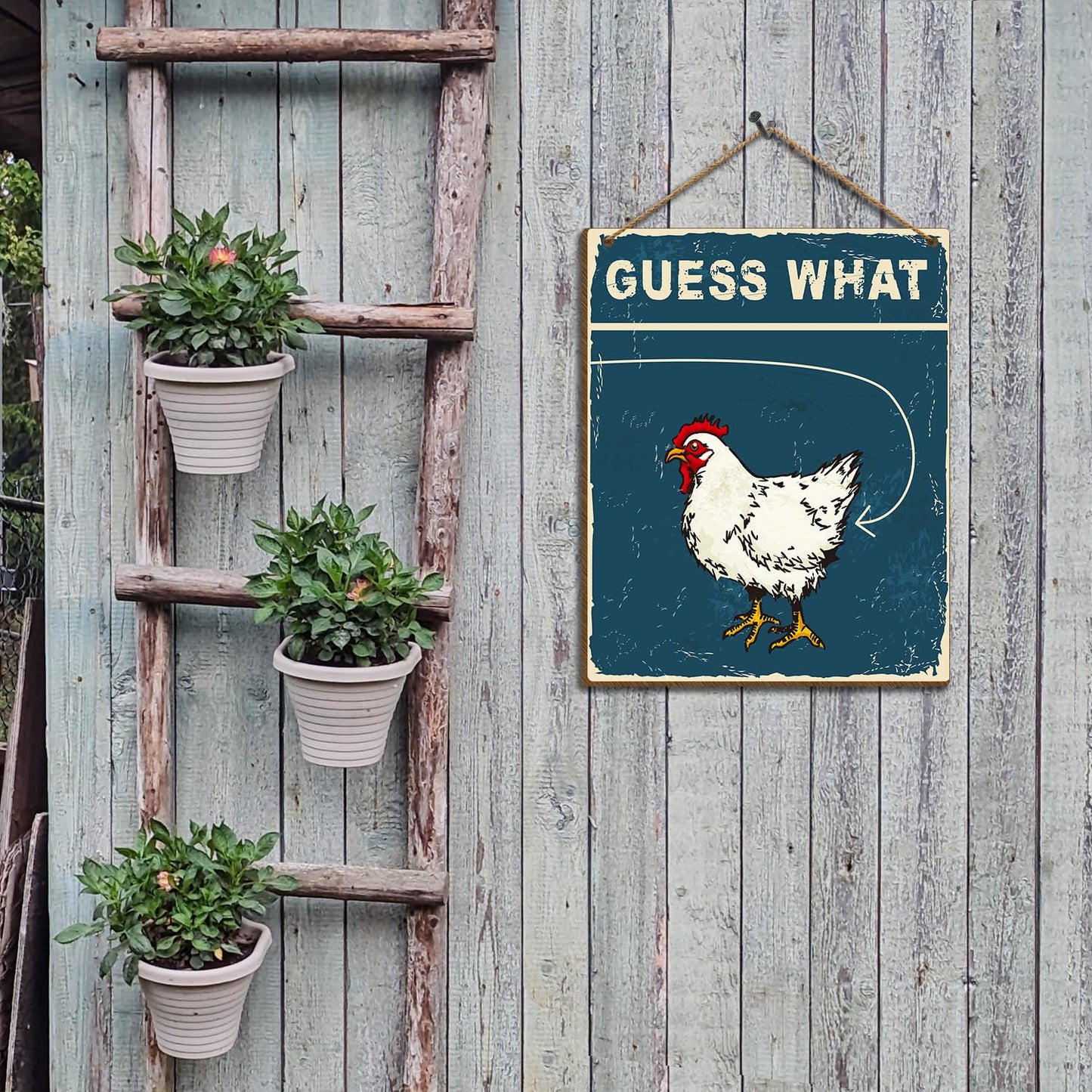 Funny Kitchen Signs Guess What Sign, Chicken Coop Accessories 8 X 10 Inches Hanging Wooden Signs for Wall Hanging Decor, Decorative Signs & Plaque -58