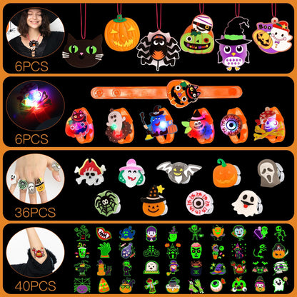 U-Goforst 88 PCS Halloween Party Favors for Kids, Glow in the Dark Light Up Bracelets Necklaces LED Rings Halloween Toys Bulk Classroom Favors Trick or Treat Gifts Goodie Bag Fillers Party Supplies