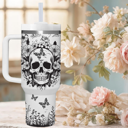 AMZUShome 40 OZ Goth Skulls Tumbler with Handle.Skull Lover Tumblers Gift.Unique Birthday Christmas Halloween Goth Skull Cup Gifts.40 OZ skulls Tumbler Gifts for Women.