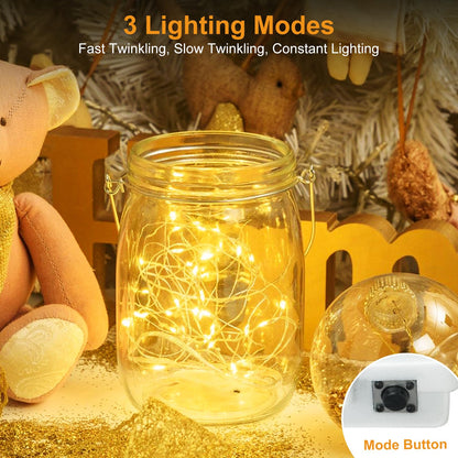 btfarm 24 Pack Fairy Lights Battery Operated [3 Modes], 7ft 20 Led Twinkle Lights String Lights Waterproof Bulk Small Mini Silver Wire for Christmas Mason Jars Wedding Table Centerpiece, Warm White