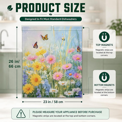 Butterfly Flowers Dishwasher Magnet Cover,Waterproof Appliance Door Cover for Holiday Kitchen Decor,Housewarming Gifts, Refrigerator Magnet Decal Panels 23"x26"